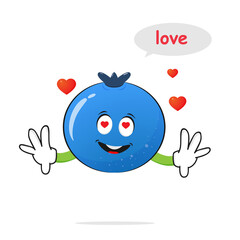 Blueberries character fall in love on a white background - vector