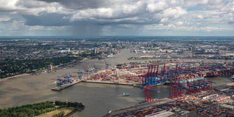 Aerial on Port and City of Hamburg