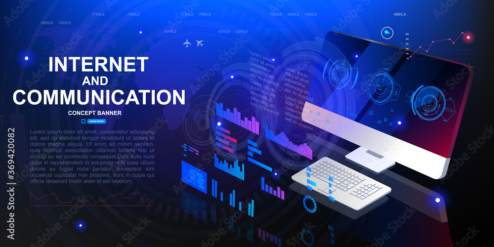 Poster internet and communication concept banner. web application software development. advanced technologi