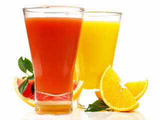 Orange and Grapefruit Juice on white Background - isolated
