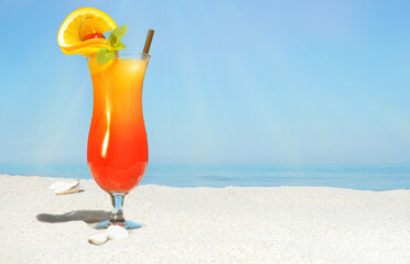 Sex on the Beach Cocktail on Beach Background