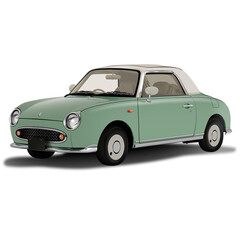 3D Illustration image of Nissan Figaro FK10, vintage car in emerald color isolated on white background.