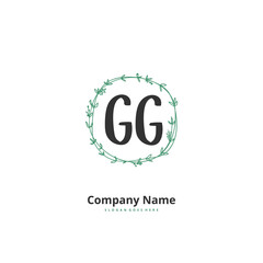 G GG Initial handwriting and signature logo design with circle. Beautiful design handwritten logo for fashion, team, wedding, luxury logo.