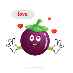 mangosteen character fall in love on a white background - vector