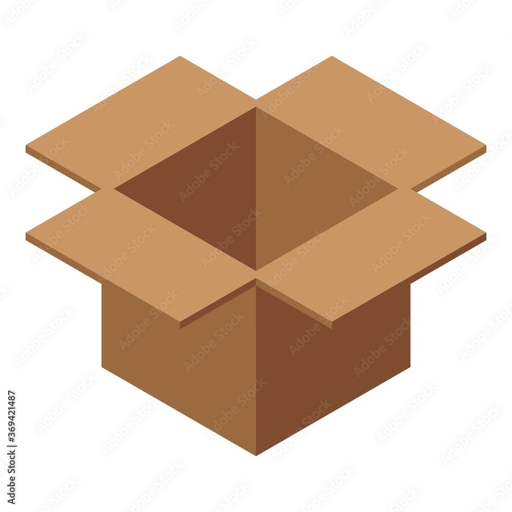Poster open carton box icon. isometric of open carton box vector icon for web design isolated on white back