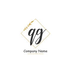 Q G QG Initial handwriting and signature logo design with circle. Beautiful design handwritten logo for fashion, team, wedding, luxury logo.