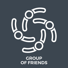 Group of Friends Thin Line Vector Icon Isolated on the Black Background.