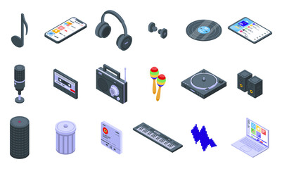 Playlist icons set. Isometric set of playlist vector icons for web design isolated on white background