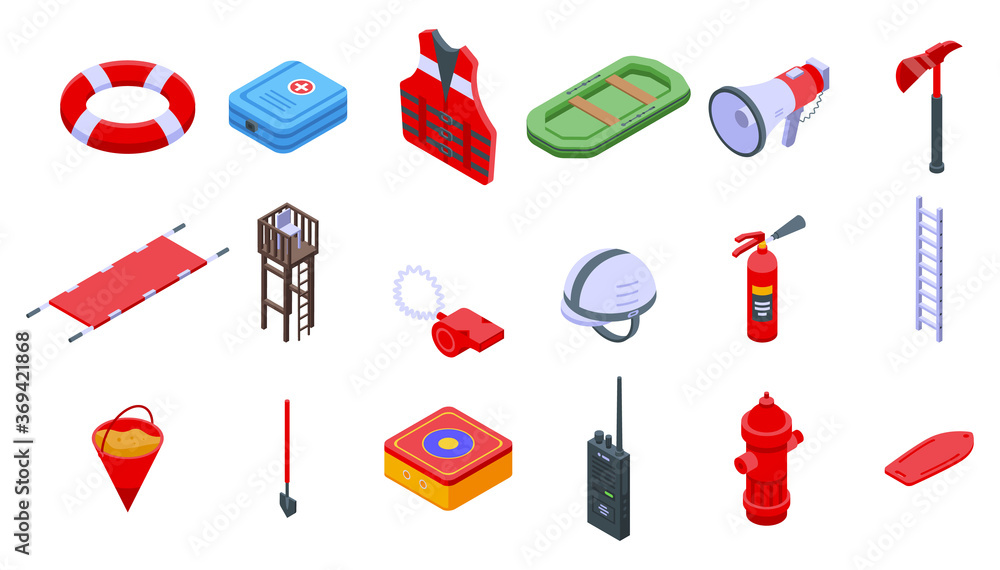 Poster rescuer icons set. isometric set of rescuer vector icons for web design isolated on white background