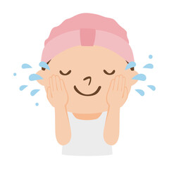 洗顔後、きちんと水で泡を落としてる女性のイラスト。