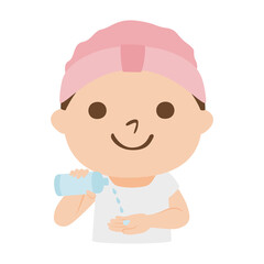 洗顔後に化粧水をつけてスキンケアをしてる女性のイラスト。