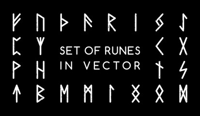 COLLECTION OF ANCIENT RUNES ON A BLACK BACKGROUND