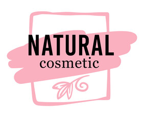 Natural cosmetic, inscription and floral decor, label or emblem