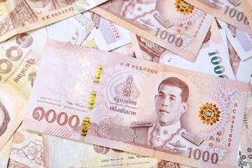 New Thai Baht Banknotes. Financial and Banking Concept.