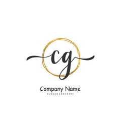 C G CG Initial handwriting and signature logo design with circle. Beautiful design handwritten logo for fashion, team, wedding, luxury logo.