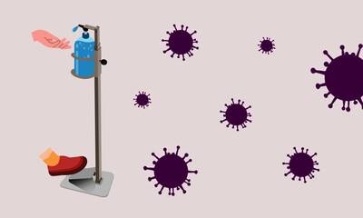 Pedal type alcohol gel press machine. Do not use the hand to press the gel. Get rid of viruses that may be in your hands. Prevent the spread of the corona virus (Covid-19).