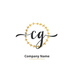 C G CG Initial handwriting and signature logo design with circle. Beautiful design handwritten logo for fashion, team, wedding, luxury logo.