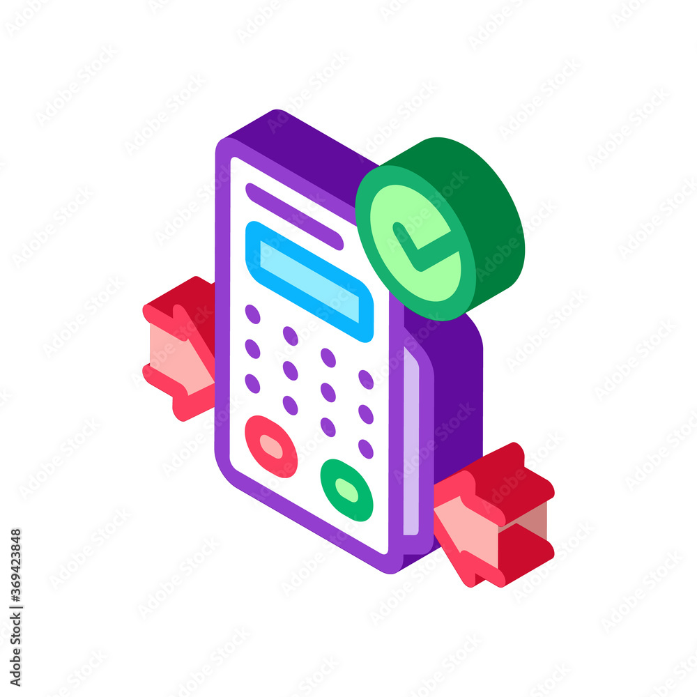 Poster pos terminal device icon vector. isometric pos terminal device sign. color isolated symbol illustrat