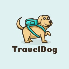 Vector Logo Illustration Travel Dog Simple Mascot Style.