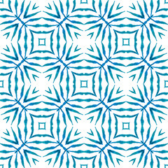 Watercolor ikat repeating tile border. Blue 