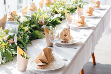 Beautifully decorated and sorted tables during the holiday close-up