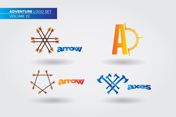 Adventure Logo Set Templates arrow symbol, compass, and axes