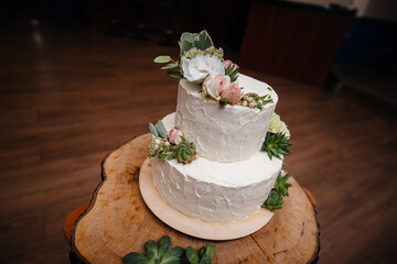 Birthday cake at a Banquet close-up. Dessert