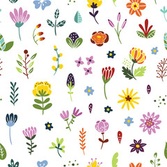 Fototapeta na wymiar Beautiful flower background. Vector floral pattern. Seamless flower pattern. Colorful botanical backdrop