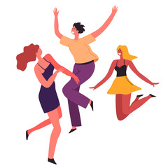 Partying people, female characters dancing and laughing vector