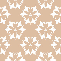 Floral seamless white pattern on beige background