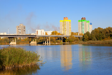 View of Rybnitsa town in Transnistria Moldova . Bridge over Dnester river 