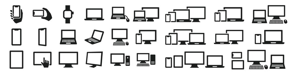 Simple computer icon set in various shapes