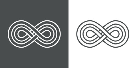 Icono plano lineal nudo celta con símbolo infinito en fondo gris y fondo blanco