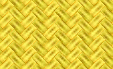 Gold luxury seamless pattern with weave ornament. Background in macro style. Woven fiber for design. Texture wicker ribbons. Repeating background. Gold ribbons.