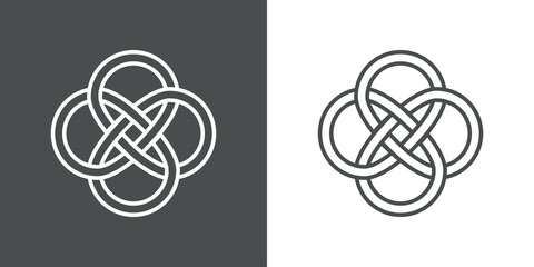 Icono plano lineal nudo celta con símbolo trebol infinito en fondo gris y fondo blanco © teracreonte
