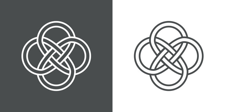 Icono plano lineal nudo celta con s&iacute;mbolo trebol infinito en fondo gris y fondo blanco