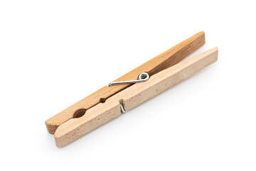 Wooden clothes pin on the white background.