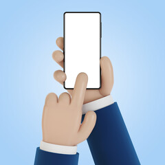 Phone in hand with blank screen. 3D illustration in cartoon style.