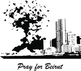 Obraz premium hand drawn vector illustration sign pray for Beirut city skyline Lebanon explosion tragedy black and white sketch doodle