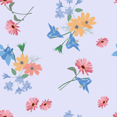 Fototapeta na wymiar Seamless vector illustration with beautiful wildflowers