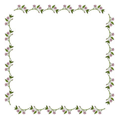 Square frame with creative sakura branches on white background. Vector image.