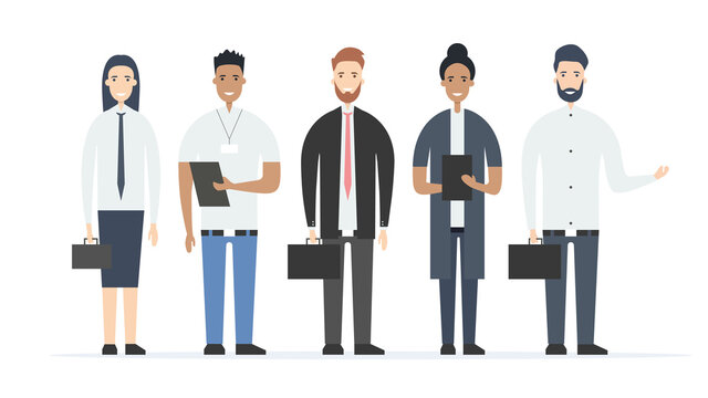 Multicultural group of office workers or businessmen. Business group. Flat style. Vector illustration
