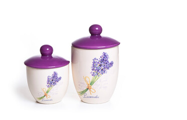 White ceramic jars isolated on white background