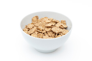 Bowl of whole grain muesli isolated on the white background.