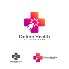 Online Health logo vector designs, Health Touch logo designs concept vector, Simple Health logo template, Arrow with Plus logo icon