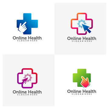 Set of Online Health logo vector designs, Health Touch logo designs concept vector, Simple Health logo template, Arrow with Plus logo icon