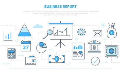 business report concept with various icon line like graph and chart presentation document with modern line style