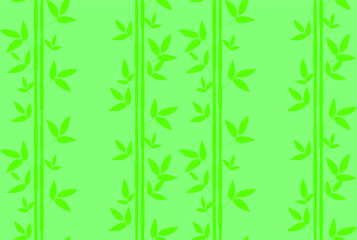 Seamless pattern with green bamboo leaves on a green background. Template for design of clothes, background, wrapping paper, fabric, wallpaper, curtains.