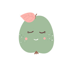 Cute vector illustration of apple fruit character. Funny fruit character isolated on white background.