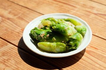 The Tsubomina is the sprout of a variety of leaf mustard that can weight up to eleven pounds and it...